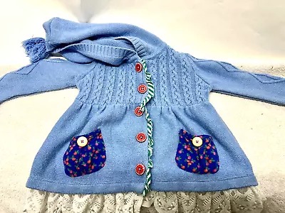 Matilda Jane Cotton Blue Blue Baby 18-24month Hooded Cardigan Sweater (C1) • $18