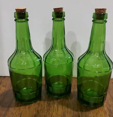 Vintage Wheaton NJ Green Glass 12 Facet 6in Bottle With Corks Set Of 3  • $19.99