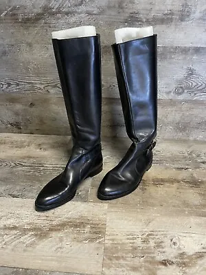 Via Spiga Side Zip Knee High Flat Black Leather Boots Size 5.5 M • $58