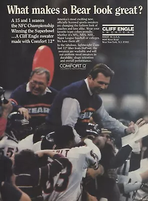 1986 Mike Ditka Cliff Eagle Sweaters Bears Vintage Print Ad 80's Advertisement • $8.98