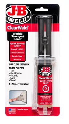 J-B Weld 50114H ClearWeld 0.47 Oz. QUICK SET Epoxy Syringe High Strength 5 Min • $3.95