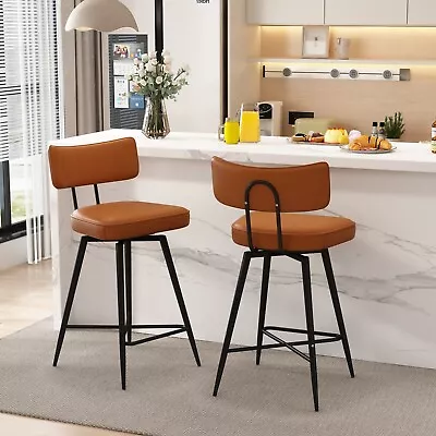 26  Swivel Leather Kitchen Stools Counter Height Barstools With Back Set Of 2/4 • $139.98