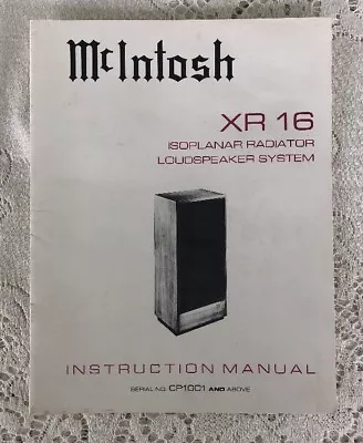 Mcintosh Xr 16 Loudspeaker System Original Instruction Manual M210 • $13.95