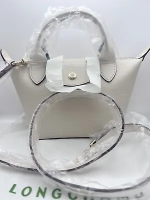 Longchamp Le Pliage LGP Ecru Ivory Cuir Top Handle XS Bag New Made In France • $450