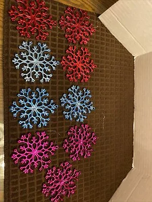 Vintage Plastic Colored Snowflake Ornaments Set Of 9 • $16