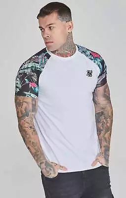 SikSilk Men's Raglan Muscle Fit T-Shirt Tee Tropical White • £35