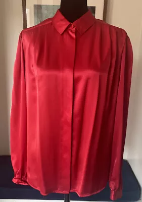 Josephine Silky Red Button Front Blouse Long Sleeve Shirt Secretary 12 Holiday • $15