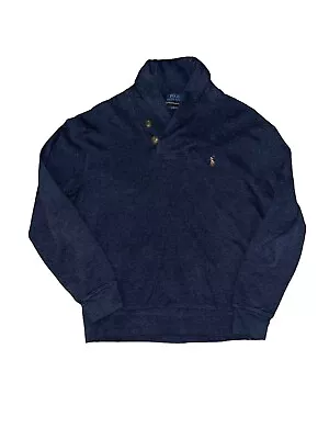 Polo Ralph Lauren Men Sz M Navy Estate Rib Shawl-Neck Pullover Sweater Logo Pony • $29