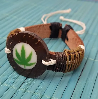 Marijuana Leaf Leather Bracelet Rasta Bracelet Weed Leaf Bracelet Reggae Cuff • $14.95