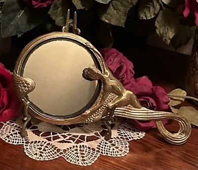 Vintage Art Nouveau Solid Brass Hand Mirror; Decorative Ornate Lady Image Design • $86.50