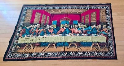 Vintage Last Supper Velveteen Tapestry 56 X 38 Wall Hanging Rug  • $15