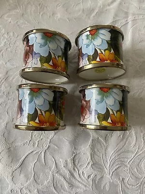 Vintage Set Of 4 Mackenzie Childs Napkin Rings Enamel White Flower Market • $75