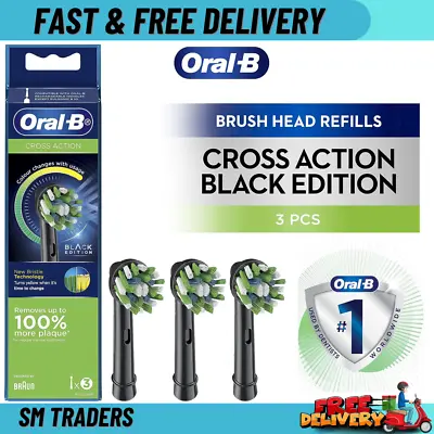 Oral-B Cross Action Electric Toothbrush Replacement Brush Heads Black 3 Count • $25.99