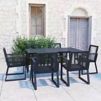 VidaXL 7 Piece Outdoor Dining Set PVC Rattan Black • $866.95