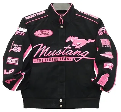  Authentic Ford Mustang Women Cut Cotton Twill Black Pink Jacket JH Design New • $149.99