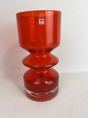 Vintage Mid-Century Red Finnish Glass Vase By Riihimaen Lasi W/ Sticker • $60