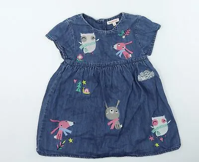 £3 • Buy Blue Zoo Girls Blue Geometric Cotton Fit & Flare Size 18-24 Months Round Neck Bu