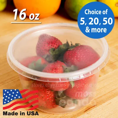 $13.95 • Buy 16 Oz Round Deli Food/Soup Storage Containers W/ Lids Microwavable Clear Plastic