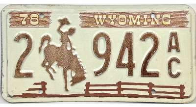 $2.25 • Buy *99 CENT SALE*  1978 Wyoming License Plate Laramie County #942 No Reserve