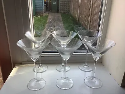 Vintage Set Of 6 Clear Glass Thin Elegant Stemmed Martini/Cocktail Glasses • £14.99