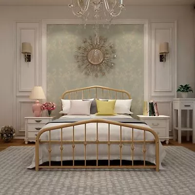 Stylish Simplicity:Vintage Queen Metal Bed FrameGold Perfect For Modern Spaces • $185.22