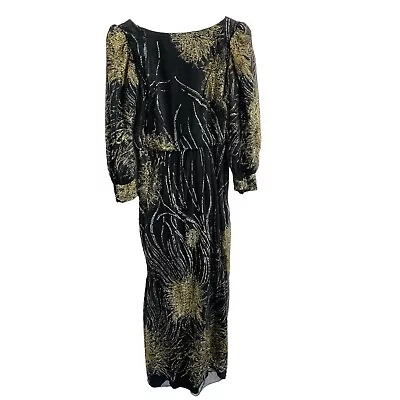 Vintage Alyce Designs Dress Gown Size 12 Black Gold Silver Lame Metallic • $99.99