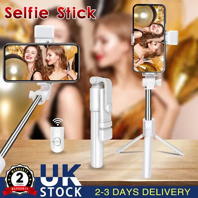 Telescopic Selfie Stick Bluetooth Tripod Monopod Phone Holder For IPhone Samsung • £6.58