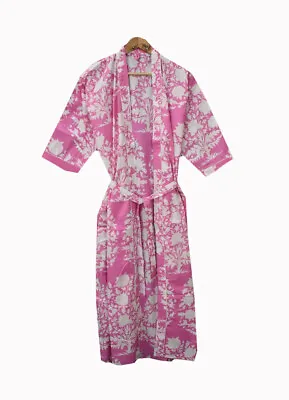 $36.29 • Buy Indian Pink Women's Clothing Floral Kimono Cotton Bath Robes Maxi Night Gown AU