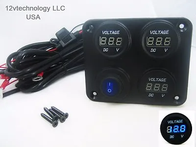 Three 12V Battery Bank Voltmeter Monitor RV Marine House Starting Wired Switch  • $34.95