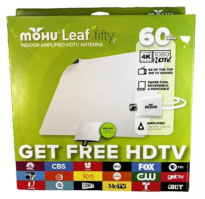 Mohu - Leaf Fifty Amplified Indoor HDTV Antenna 60 Mile Range MH-110584 • $43.79