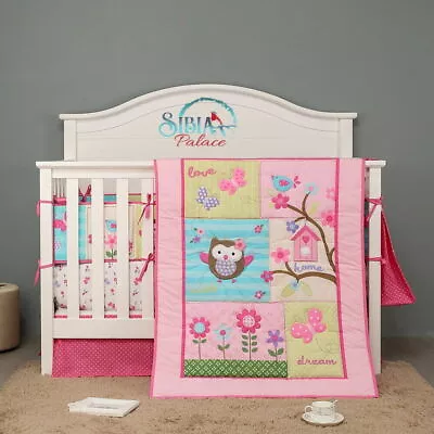 $112.03 • Buy Baby Girl 7 Piece Love Dream Home Owl Garden Cotton Nursery Bedding Crib Cot Set