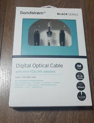 Sandstrom Black Series Digital Optical Cable 1m With Mini TOSLINK Adaptors .New • £8.50