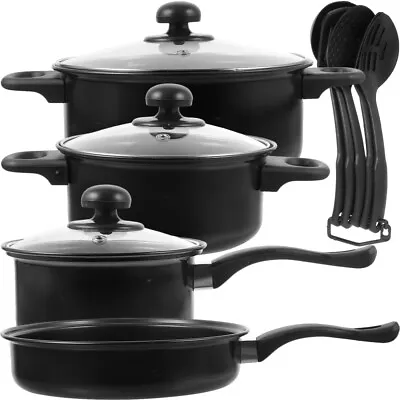 Non Stick 7PCS Cast Iron Pan Set 16-20cm Milk Sauce & Frying Pans Pots With Lids • £18.99