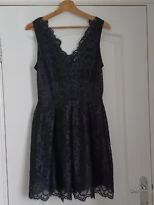 H&M Black Lace Overlay Skater Dress Size S • £9.99