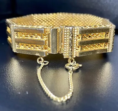 Vintage Estate Gold Tone Panel Link Bracelet Box Clasp Safety Catch 7” Mesh • $6.99