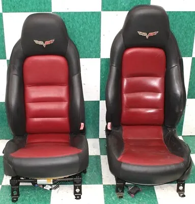 *WEAR* 10' C6 Black Cobalt Red Leather Dual Power Grand Sport Bucket Seats Pair • $759.99