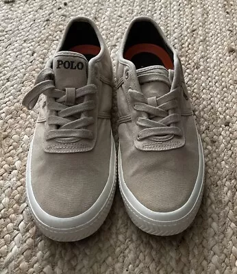 Ralph Lauren Canvas Trainer  Beige /brown UK10 Low Mens Sneaker Shoe • £10