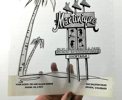 $97 • Buy MARTINIQUE Restaurant ARVADA CO Menu CLEAR COVER B & W PHOTOSTAT PROOF Tiki