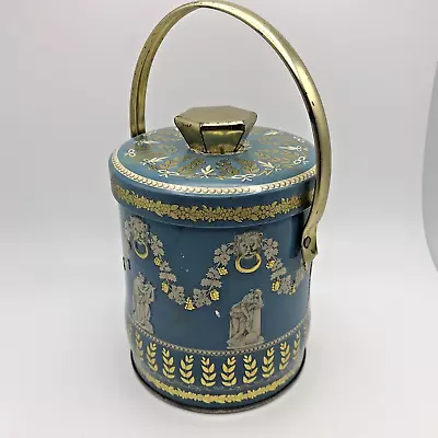 Vintage Blue Confections Lidded Tin W/Handle Corinth Greek Themed Murray Allen • $12