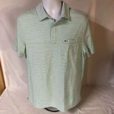 Vineyard Vines Mens Edgartown Polo Shirt Green Stripes Medium Pima Cotton Blend • $22.49