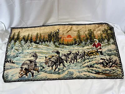 VTG Alaska Dog Sled Run Iditarod Velvet Wall Tapestry Italy 19”x 37” Husky Large • $9.99