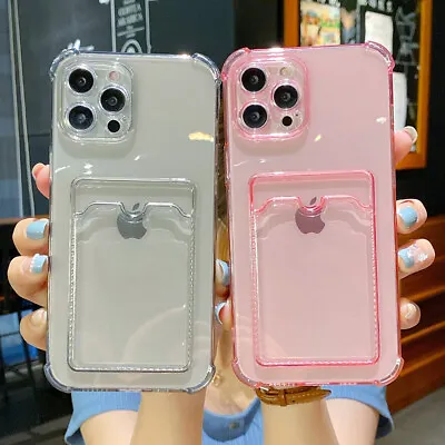$4.65 • Buy For IPhone 14 13 12 11 Pro Max XS 8 Wallet Card Holder Silicone Clear Case Cover