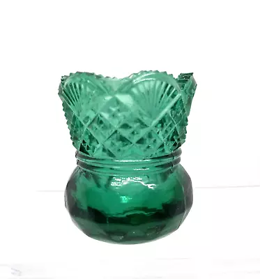 Vintage Westmoreland Glass Emerald Green Toothpick Holder Diamond & Fan • $20