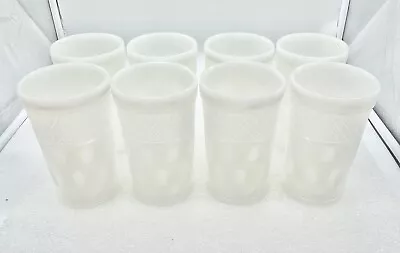 Set 8 Vtg White Milk Glass Tumblers Thumbprint Diamond Cottagecore Farmhouse • $50.57