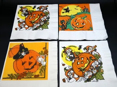 Vintage 1979 Halloween Pumpkin Witch And Black Cat Napkin Lot • $15