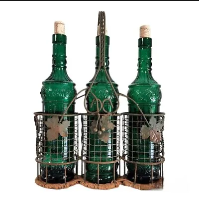 Vintage Metal Wine Bottle Basket Carrier Decor • $22