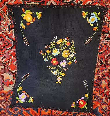 Vintage  Hungarian  Matyo Floral Wool Embroidery  44  X  54 • $158