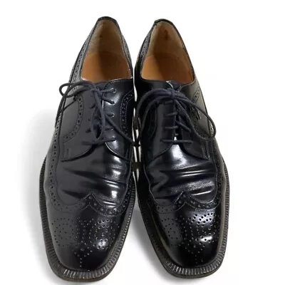 Salvatore Ferragamo Men's Black Leather Dress Shoes 9 B Oxford Derby Wingtip • $50