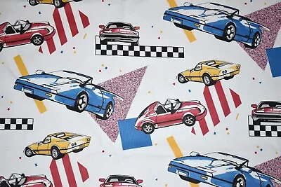 Vintage Cotton Fabric Cars Racing Sewing Home Decor Pillows 2 Yards X 54  • $24.95