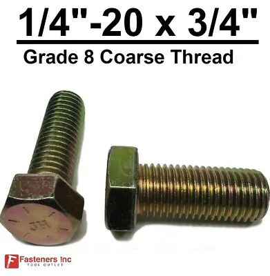 1/4-20 X 3/4  (FT) Hex Bolt Yellow Zinc Plated Grade 8 Cap Screw Coarse Thread • $12.75